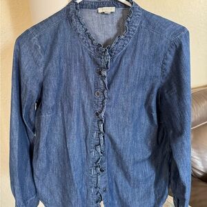 Talbots Dark Denim Ruffled Shirt